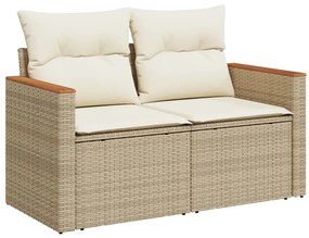 2 személyes bézs polyrattan kerti kanapé párnával