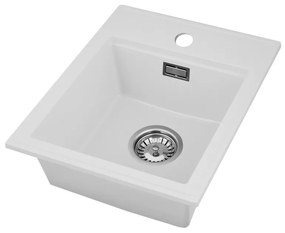 SINK Quality Mosogató minőségi Ferrum Új 4050, 1 kamrás gránit mosogató 400x500x185 mm + króm szifon, fehér, SKQ-FER.4050.WH.X