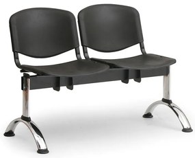 ISO II műanyag pad, 2 üléses - króm lábak, fekete