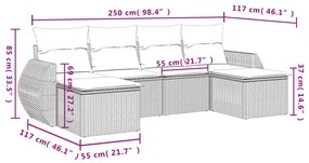 6 részes fekete polyrattan kerti ülőgarnitúra párnákkal