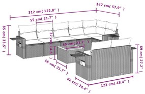 9 részes fekete polyrattan kerti ülőgarnitúra párnákkal