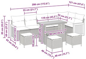 9 részes Kerti Kanapé Készlet Párnákkal Fekete Poly Rattan, 2-személyes Kerti Kanapé Párnákkal Fekete Poly Rattan, 3 részes Kerti Étkező Készlet Párnákkal Fekete Poly Rattan