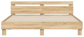 sonoma tölgy színű szerelt fa ágykeret fejtámlával 200 x 200 cm