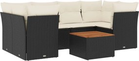 vidaXL 7 részes fekete polyrattan kerti ülőgarnitúra párnával