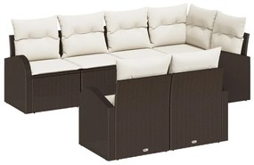 7 darabos kert kanapészett párnákkal barna poli rattan, 2 férőhelyes kert kanapé tárolóval és párnákkal barna poli rattan