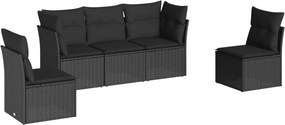 vidaXL 5 részes fekete polyrattan kerti kanapészett párnákkal