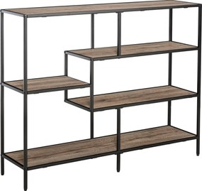 HOMCOM Álló Polc, Könyvespolc Tároló Polc Ipari Stílusban, Irattartó Polc, Konyhai Polc, P2 Forgácslap, Fém, Fekete + Világos tölgy, 120 x 32 x 95 cm