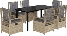 vidaXL 7 részes bézs polyrattan kerti étkezőgarnitúra párnákkal