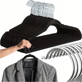 Velúr Ruhaakasztók Szekrényhez Bársony Prémium Szett Fekete 20DB