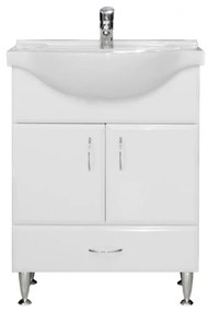 VERTEX Bianca Plus 65 alsó szekrény mosdóval, magasfényű fehér színben (Szekrény)