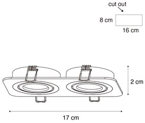 6 darabos, lekerekített, süllyesztett spotlámpa szett, fekete GU10 50mm, forgatható és dönthető, IP44 2-lámpás - Alberto