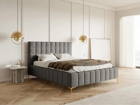 Franciaágy 160 cm Sheldona 160 (ágyráccsal) (tárolóhellyel) (szürke + arany). 1099768