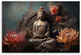 Gario Vászonkép Buddha szobor és virágok Méret: 100 x 70 cm
