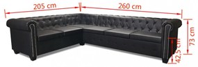 vidaXL 6 személyes fekete műbőr Chesterfield sarok kanapé