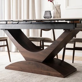 Bővíthető Márványhatású Kerámia Étkezőasztal Fehér/Dió Színben. ALICANTE 160-200 cm