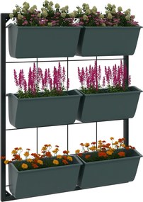 Outsunny 3 szintes kültéri virágtartó 6 műanyag virágcseréppel túlmérséklő lyukakkal, virágok és gyógynövények számára, 52x14x66 cm, sötétzöld | Aosom