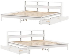 fehér tömör fenyőfa könyvespolcos ágy matrac nélkül 200x200 cm