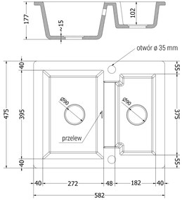 Mexen Carlos, 1,5 kamrás gránit mosogató 582x475x177 mm és Elia mosogató csaptelep, fekete-arany metál, 6518-75-670101-70-B