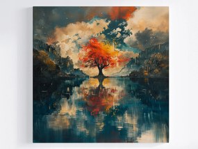 Poszter Magånyos Fa Naplemente Tåjkép Tó 80x80