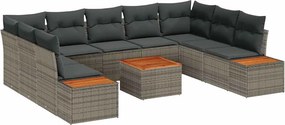 vidaXL Kerti Kanapé Szett párnával 10 pcs Szürke Poli rattan