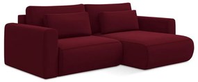 Borvörös bársony kinyitható-tárolóhelyes sarokkanapé (jobb oldali-heverő résszel) Kapua – Makamii
