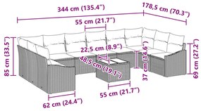 11 darabos kerti kanapé szett párnákkal bézs poli rattan