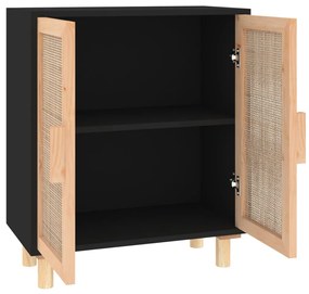 fekete tömör fenyő/természetes rattan tálalószekrény 60x30x70cm