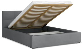 Sötétszürke bársony kárpitozott ágyneműtartós franciaágy ágyráccsal 140x200 cm Hiko – Makamii