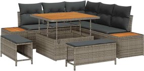 vidaXL Kerti Kanapé Szett 8 pcs Szürke polirattan