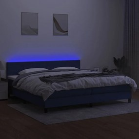 kék szövet rugós és LED-es ágy matraccal 200 x 200 cm