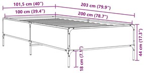 fekete szerelt fa és fém ágykeret 100 x 200 cm