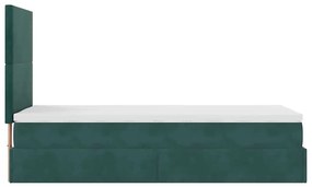 Ottomán ágykeret matracokkal sötétzöld 80x200cm bársony