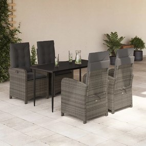 5 részes szürke polyrattan kerti étkezőgarnitúra párnával