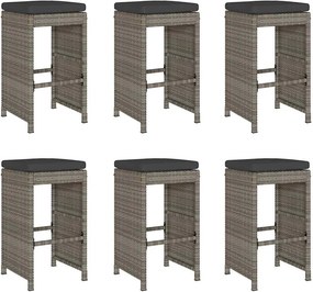 vidaXL 6 db szürke polyrattan kerti bárszék párnával