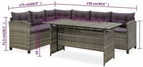 2-részes szürke polyrattan kerti bútorszett párnákkal
