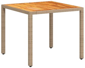 bézs polyrattan és akácfa kerti asztal 90 x 90 x 75 cm