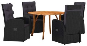 vidaXL Kert étkező szett 5 pcs Fekete polirattan