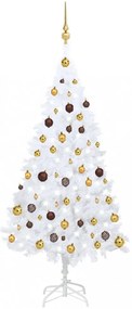 Fehér PVC műkarácsonyfa LED-ekkel és gömbszettel 150 cm
