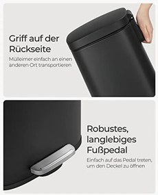 30 literes pedálos szemetes, acél, belső vödörrel, halk záródású fedéllel, fekete