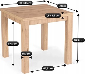 Stół MAX Rozkładany 80-160 cm Dąb Artisan