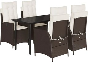 vidaXL 5 részes barna polyrattan kerti étkezőgarnitúra párnákkal