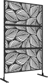 Outsunny 3-Paneles Szobafal 122 x 198 cm Kerti Privát Képernyő, 3-Darabos Elválasztó Fal Fém Álló Paraván Levelek Mintázatával a Kerthez, Teraszhoz, F