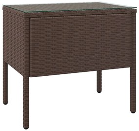 barna polyrattan és edzett üveg kisasztal 53 x 37 x 48 cm