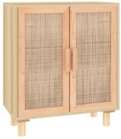 barna tömör fenyő/természetes rattan tálalószekrény 60x30x70cm