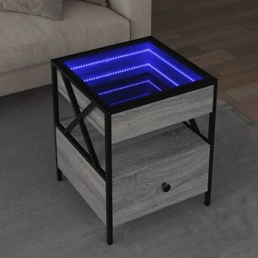 Szürke sonoma végtelen hatású LED-es dohányzóasztal 40x40x51 cm