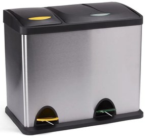 Matt ezüstszínű acél szelektív pedálos szemetes 18+8 l Tri Selectif – MSV