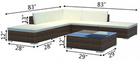 6-részes barna polyrattan kerti társalgószett párnákkal