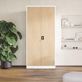 Fém iratszekrény JAN H, 900 x 1950 x 400 mm, Eco Design: fehér/ sonoma tölgy