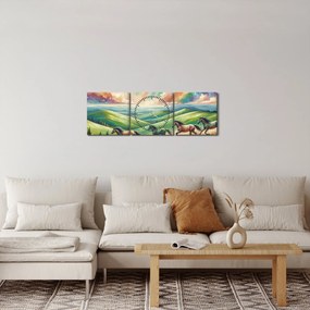 Kép – Vágtázó lovak a tájban (órával) (90x30 cm)