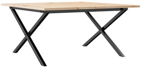 Tömör fenyőfa és acél dohányzóasztal X-vázzal 90x40x45 cm